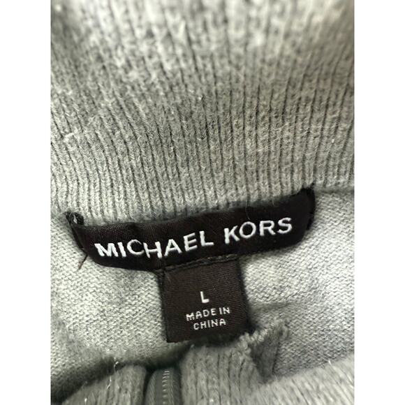 Michael Kors Mens Full Zip Mock Neck Cotton Sweater Gray Heather Sz L Ribbed Hem - Picture 3 of 10